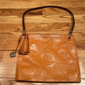 Brighton Genuine Leather Orange Square Purse Flower Print Handbag Shoulder Bag